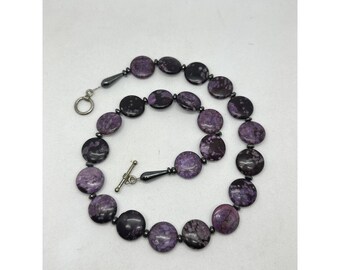 Vintage Purple Jasper Flat Gemstone 18 inches Necklace with Toggle Closure