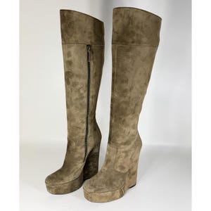 Balenciaga Women's Brown Suede Knee High Platform Wedge Heel Boots - Size 36