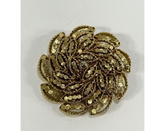 Vintage Signed Carpi Gold-Tone Round Flower Shape Pin Brooch ~ 1-7/8"