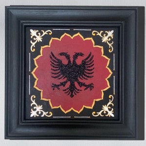 Handgemachte albanische Adler Vintage Acrylmalerei. Elegantes traditionelles Wohnkultur Geschenk