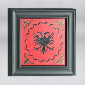 Handgemachte albanische Adler Vintage Acrylmalerei. Elegantes traditionelles Wohnkultur Geschenk
