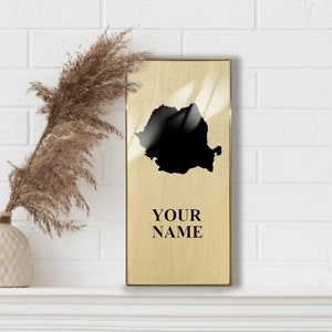 Romanian map personalised home decoration with your name. Elegant and stylish decor for your home