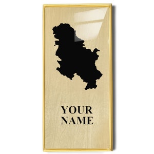 Mappa serba decorazione domestica personalizzata con il tuo nome. Arredamento elegante ed elegante per la tua casa