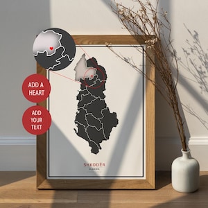 Custom Albanian map  | High quality Printable File | Elegant Personalised map with heart