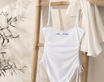 Personalized Bride One Piece Swimsuit | Custom Embroidered Bridal Bathing Suit | Honeymoon Swimwear | Mrs Swimsuit