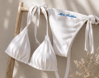 Personalized Bridal Bikini Set, Custom Mrs Swimsuit, Embroidered Bride Swimwear, Honeymoon Bikini, Bachelorette Beach Outfit, Bride Era