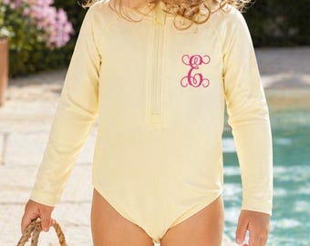 Personalized Long Sleeve Baby Swimsuit | Monogram Rash Guard | Infant Girl Swimwear | Custom Name Swimsuit | Toddler Swim One Piece