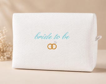 Bride to Be Makeup Bag, Bridal Shower Gift, Embroidered Bride Toiletry Bag, Wedding Day Cosmetic Bag, Honeymoon Pouch