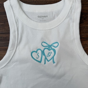Custom Embroidered Initial Heart Cropped Tank Top | Personalized Bow Tank | Monogrammed Women’s Ribbed Tank | Coquette Bridal
