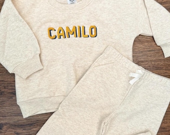 Personalized Baby Boy and Toddler Sweat Set | Custom Name Toddler Tracksuit | Baby & Toddler Outfit | Cozy Embroidered Crewneck and Joggers
