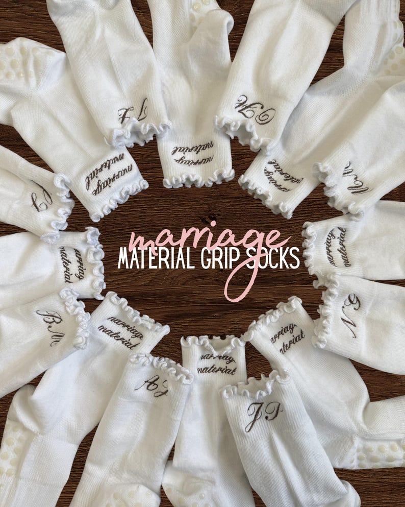 Embroidered Pilates Socks: "Marriage Material" Bridal Shower Gift image 3