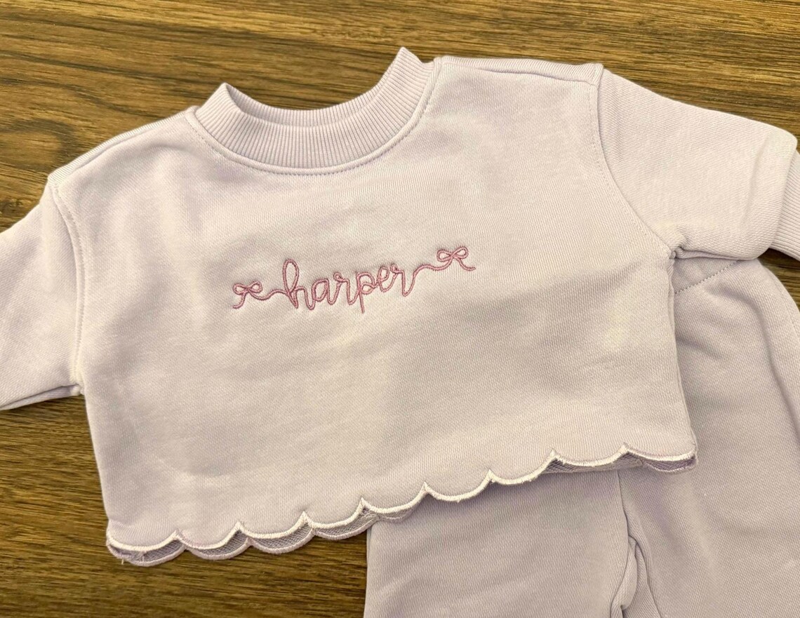 Personalized Baby Sweat Set | Scalloped Cotton Outfit, Embroidered Name ...