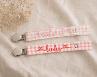 Personalized Gingham Pacifier Clip | Custom Name Baby Pacifier Holder | Pink Neutral Baby Gift | Baby Shower Gift