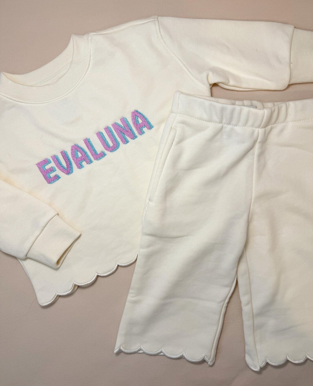 Personalized Baby Sweat Set: Embroidered Name, Scallop Edge - Newborn ...