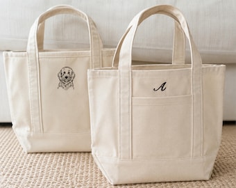 Personalized Dog Mom Tote Bag with Zipper | Custom Pet Portrait Canvas Tote | Embroidered Initial Bag | Dog Lover Gift
