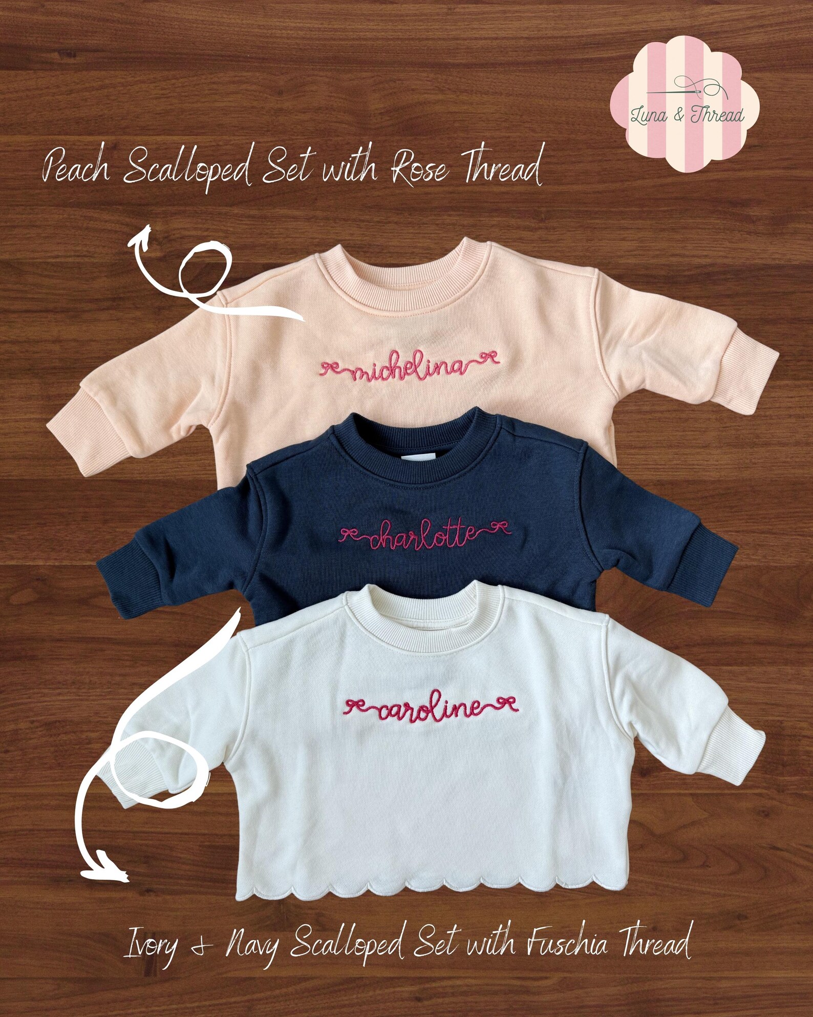 Personalized Baby Sweat Set | Scalloped Cotton Outfit, Embroidered Name ...