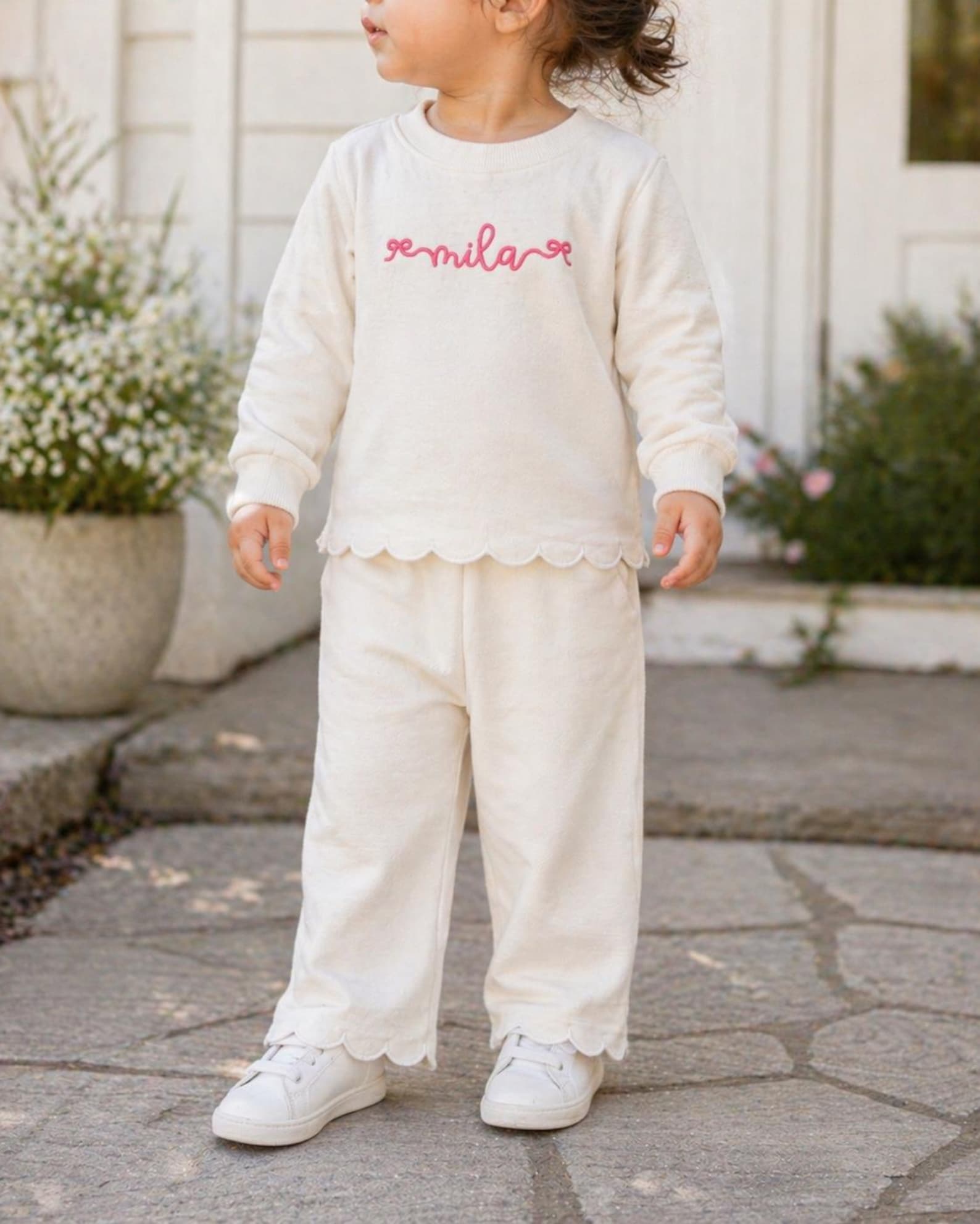Personalized Baby Sweat Set | Scalloped Cotton Outfit, Embroidered Name ...