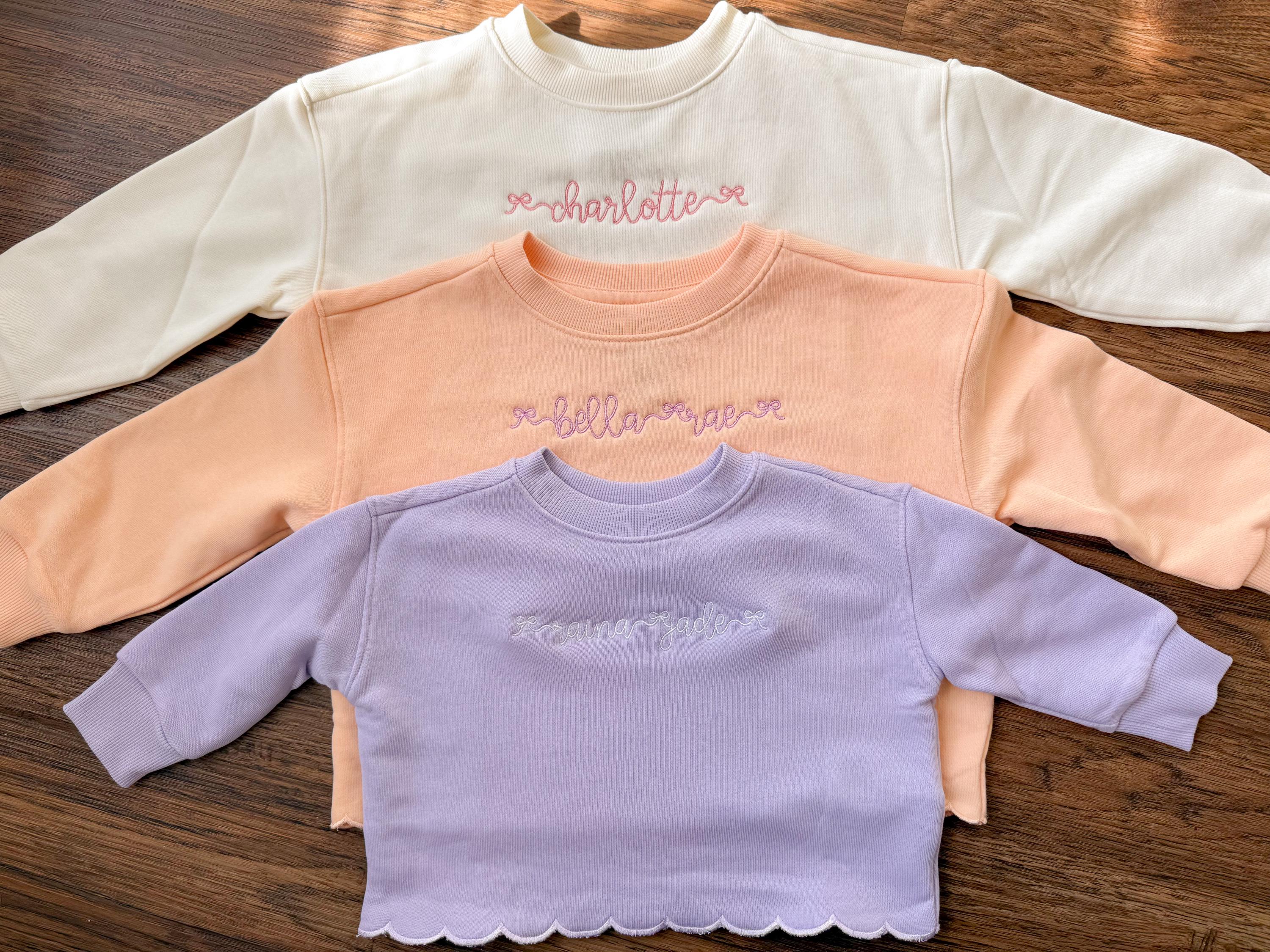 Personalized Baby Sweat Set | Scalloped Cotton Outfit, Embroidered Name ...