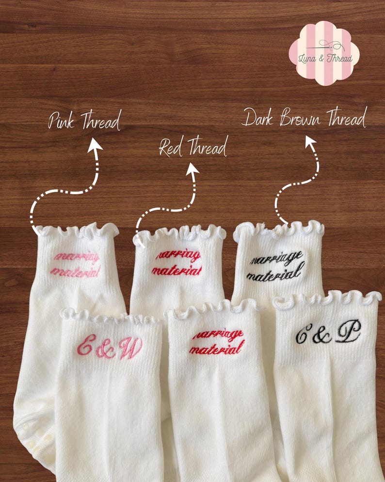 Embroidered Pilates Socks: "Marriage Material" Bridal Shower Gift image 2