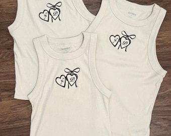 Custom Embroidered Initial Heart Cropped Tank Top | Personalized Bow Tank | Monogrammed Women’s Ribbed Tank | Coquette Bridal