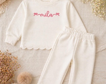 Personalized Baby Sweat Set | Scalloped Cotton Outfit, Embroidered Name