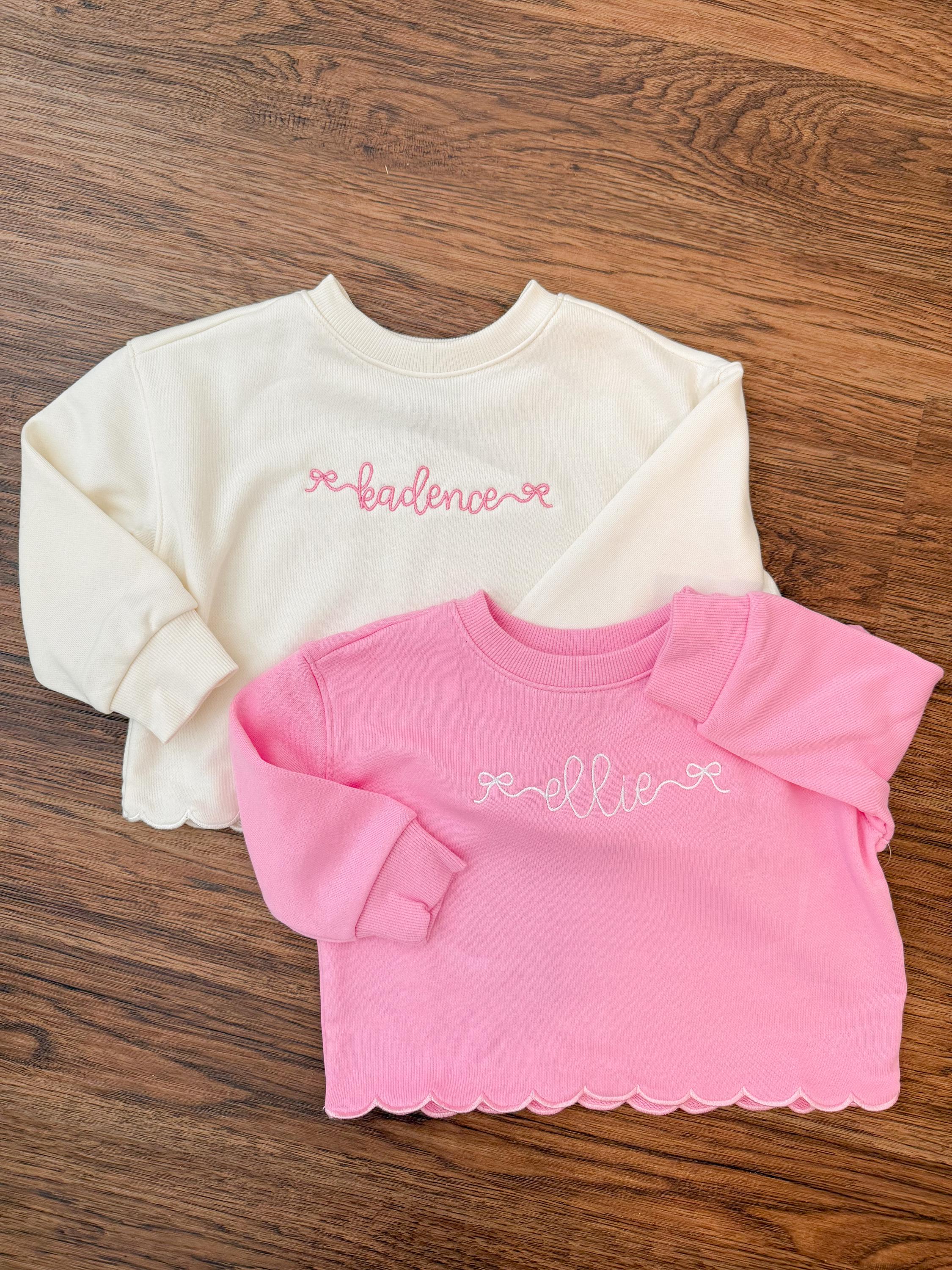 Personalized Baby Sweat Set | Scalloped Cotton Outfit, Embroidered Name ...