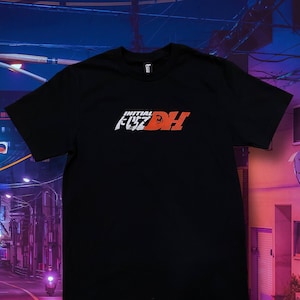May include: Black t-shirt with a white and red graphic print that says "INITIAL D" in a stylized font.