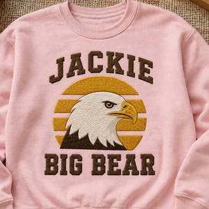 Jackie Big Bear Embroidered Sweatshirt, Bald Eagle Crewneck, Retro Sunset Sweater, Bird Watcher Gifts, Wildlife Lover Gifts, Nature Pullover