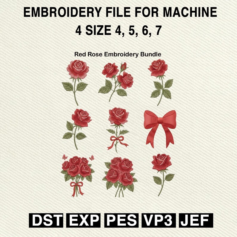 Pes Red Roses Red Rose Flowers Embroidery Design, Rose Floral Machine Embroidery File ...