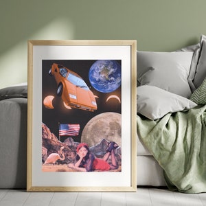 Póster de arte espacial surrealista, Póster de arte gráfico, Ideas de regalos para niños, Temática espacial, Amantes del espacio, Arte de pared, Arte de pared espacial, Arte de pared genial