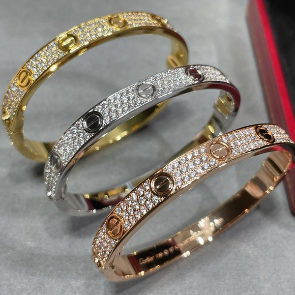 Full Diamond Wide Bracelet 18k Sterling Silver Gold Plated Stacked Bracelet Bridal Jewelry Engagement Bracelet
