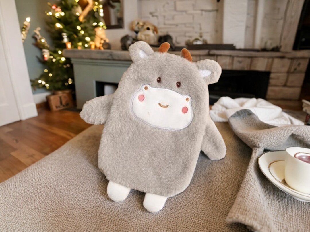 Cute Furry Cow Hot Water Bottle Plush Hot Water Bottle Cover Etsy