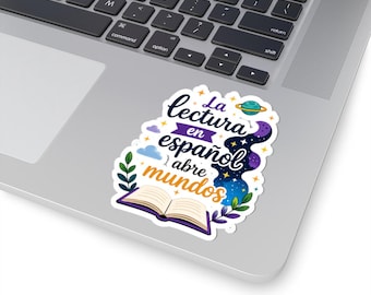 La lectura en español abre mundos Kiss Cut Sticker | Spanish reading, book, space design