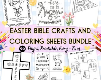 Easter Printable Crafts Activity Bundle, Christian Coloring Sheets, Scripture, Jesus, Sunday School, Activities, Lent, Resurrection, Kids