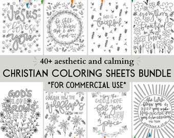 COMMERCIAL USE 40+ Bible Verse Coloring Pages Printable Bundle for Inspiration and Relaxation, Jesus, Religious Coloring Book, Adults