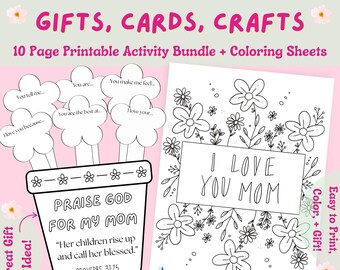 Christian Mothers Day Printable Crafts, Handmade Gift, Card, Bookmarks, Sunday School Activity, Kids, God, Bible Verse Coloring Sheets, Fun