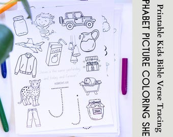 Alphabet Tracing Cards: Bible Verse Coloring Sheets (Digital Download)