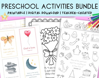 Christian Preschool Activities Bundle: Bible Verse Coloring, Scripture Cards (Printable)