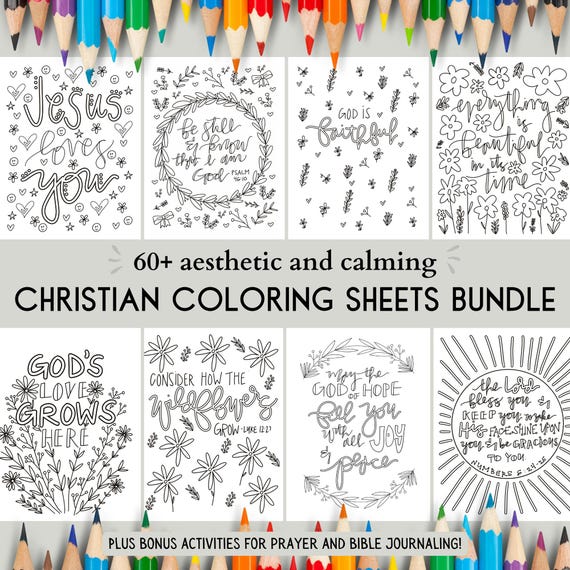 60+ Bible Verse Coloring Pages Printable Bundle for Inspiration and Relaxation, Jesus, Religious Coloring Book, Adults, Activities, God