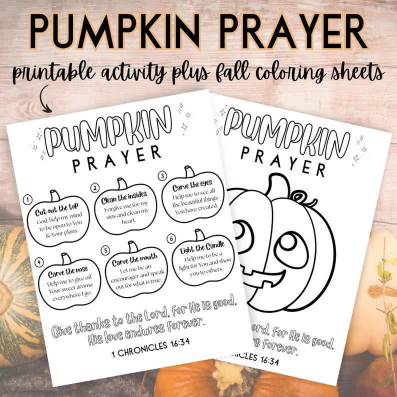 Christian Pumpkin Prayer Printable Kids Activity, Bible Verse Coloring