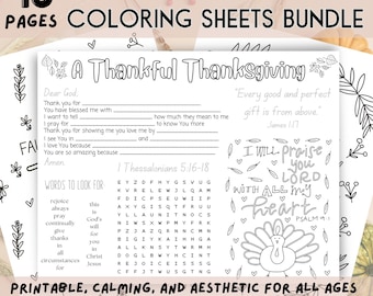 Christelijke Thanksgiving Bijbelvers Coloring Activiteit Afdrukbare bundel, schriftkleurplaten, herfst, ambacht, kerstmis, gebed, kinderen, God