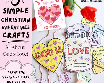 Valentine’s Day Bible Printable Crafts, Scripture Activity, 1 Corinthians 13, Sunday School, Christian Valentines, Coloring Pages for Kids