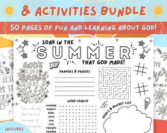 Christian Summer Kids Activities Bundle: Bible Crafts & Coloring Pages (Printable Download)