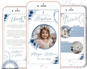 Blue Floral Girl Baptism Animated Evite Template (Digital Download)