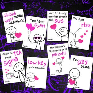 Divertenti biglietti di San Valentino in slang per bambini, biglietti di San Valentino stampabili per la classe, biglietti di San Valentino per la scuola per adolescenti e preadolescenti, rosa, download digitale