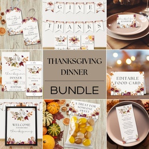 Thanksgiving Invitation Bundle, elegant thanksgiving invitation, Friendsgiving Dinner Party Bundle, Thanksgiving Table Decor Set, Canva.