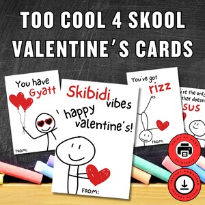 Tarjetas de San Valentín divertidas con jerga para niños, tarjetas de San Valentín para el aula imprimibles, tarjetas de San Valentín para la escuela para adolescentes y preadolescentes, descarga digital