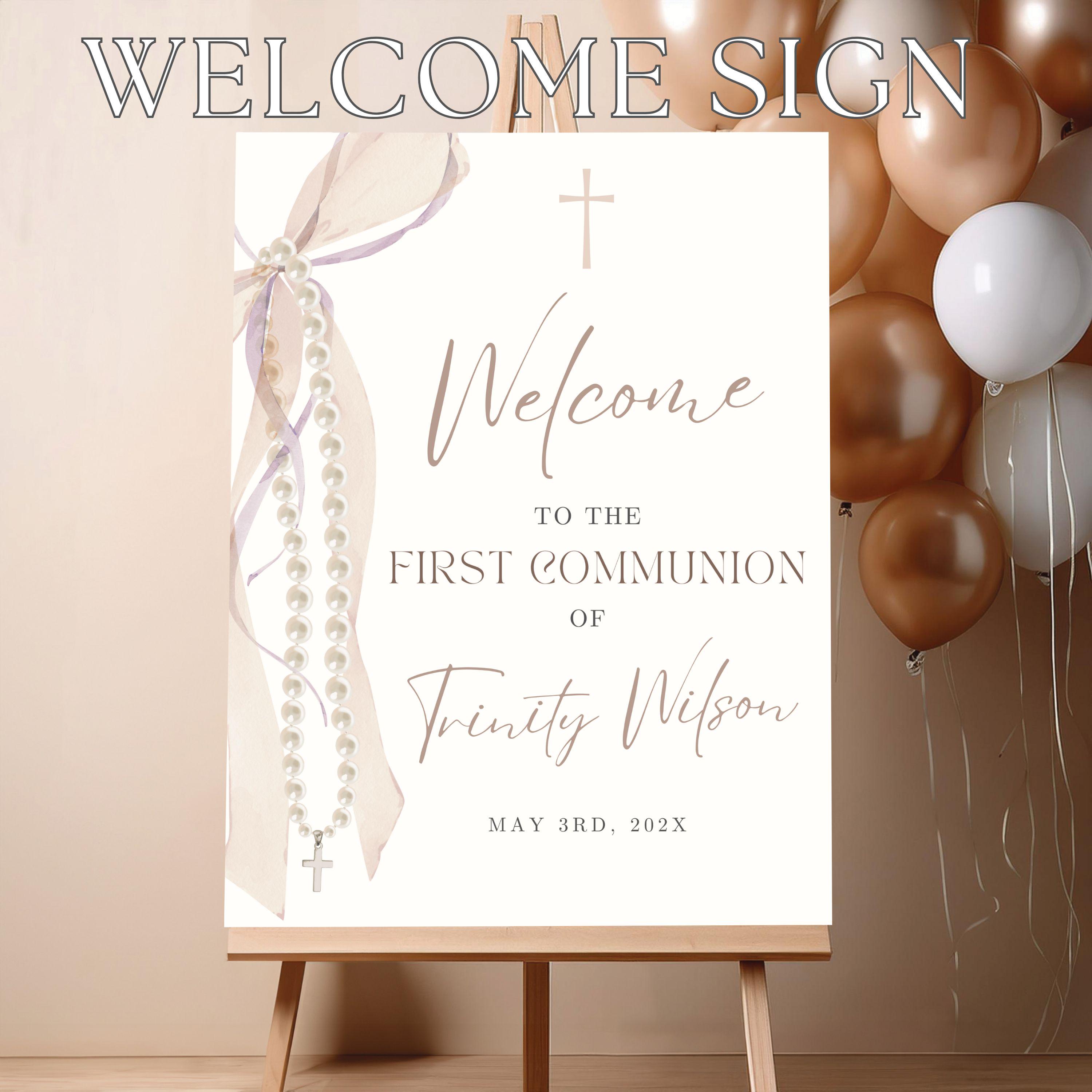 First Communion Welcome Sign First Communion Bundle: Welcome Sign, Thank You Card & Gift Tags ...