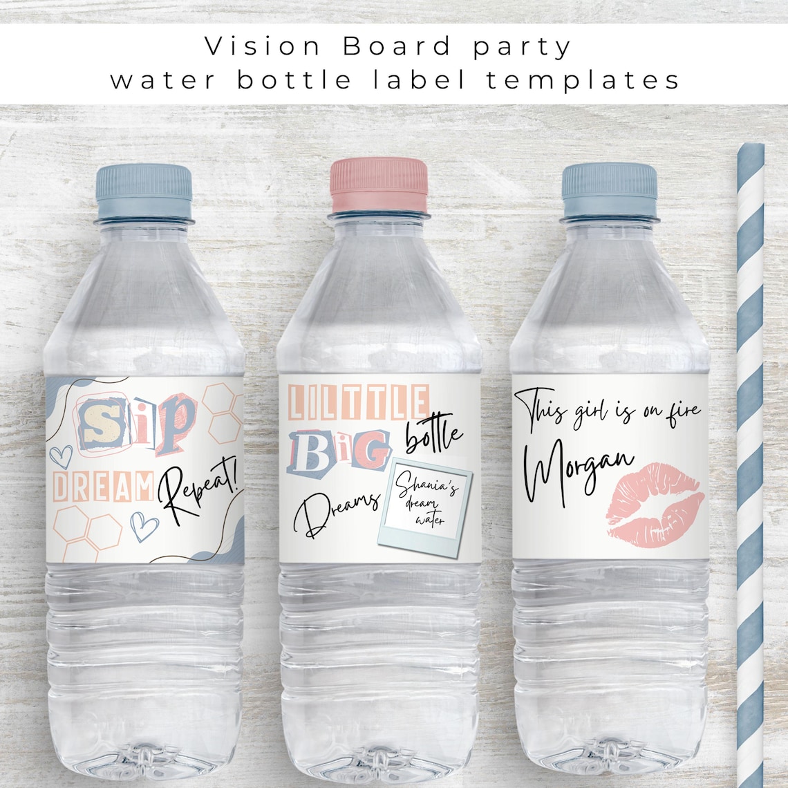 Vision Store Labels Vision Board Party Water Bottle Labels: Editable Canva Templates ...