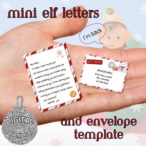 Mini cartas y sobre de elfo editables. carta de llegada de mini elfo imprimible y carta de despedida. Descarga instantánea de la plantilla de Canva imprimible DIY